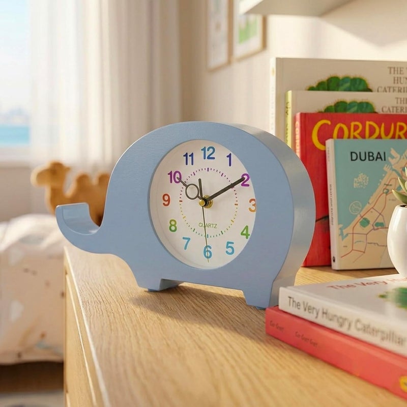 Cuisine Art Elephant Wall & Table Clock – Silent Non-Ticking Sweep Movement – 3D Character Design for Kids & Nursery – Standing or Hanging Decorative Clock-Blue - Image 2