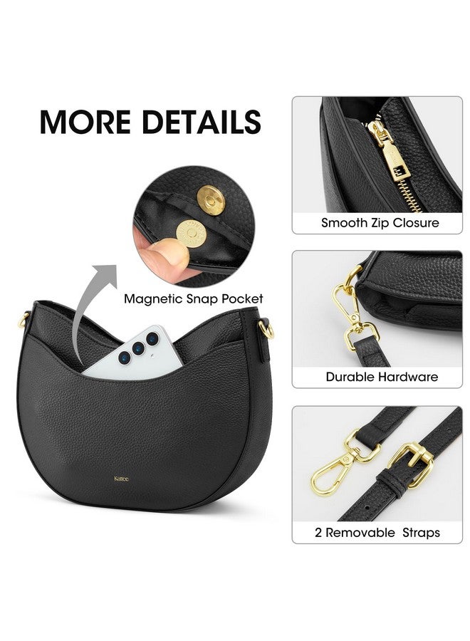 Kattee Leather Crossbody Bags for Women, Small Purses and Handbags, Soft Hobo Shoulder Satchel with Zipper Closure, Black - Image 4