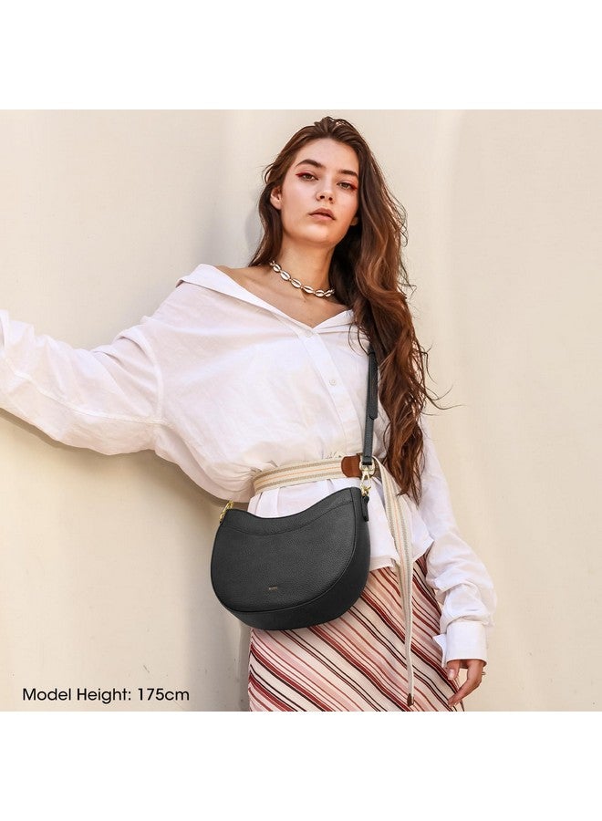 Kattee Leather Crossbody Bags for Women, Small Purses and Handbags, Soft Hobo Shoulder Satchel with Zipper Closure, Black - Image 1