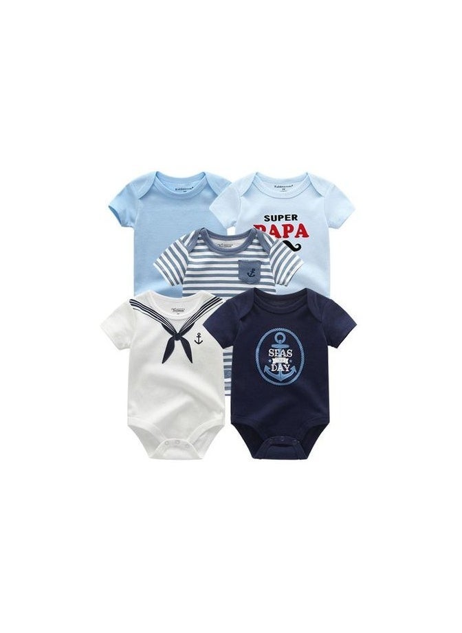 RedMapleTEK 5-piece set of pure cotton jumpsuits for infants and young children, short-sleeved crawling clothes  - Image 1