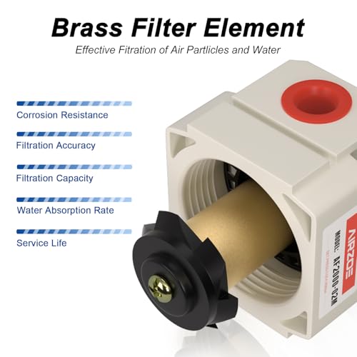 AIRZOE 1/4" NPT Air Dryer for Compressor - Air Compressor Water Separator AF2000-02, Manual Drain,5 Micron Brass Element, Poly Bowl - Image 5