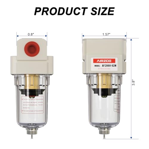 AIRZOE 1/4" NPT Air Dryer for Compressor - Air Compressor Water Separator AF2000-02, Manual Drain,5 Micron Brass Element, Poly Bowl - Image 2