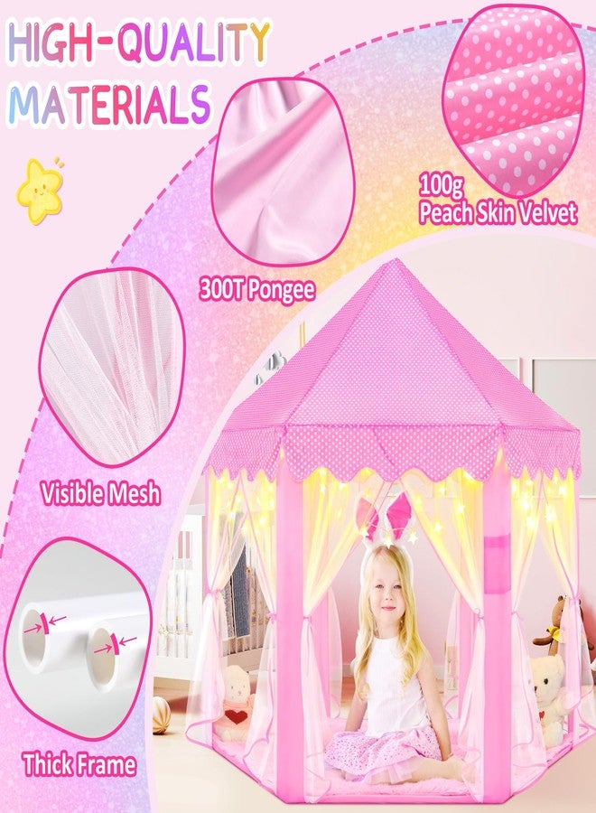 EVOIONOS Princess Tent for Girls, Kids Play Tent with LED Star Lights, Castle Playhouse for Children Indoor Outdoor Games, 55X53 inches, Pink - Image 3