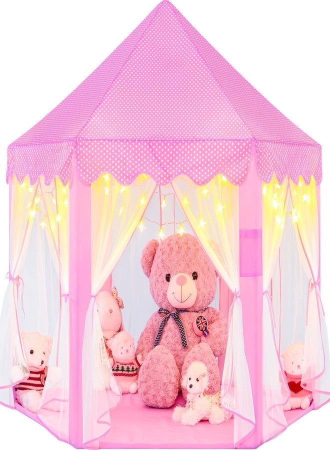 EVOIONOS Princess Tent for Girls, Kids Play Tent with LED Star Lights, Castle Playhouse for Children Indoor Outdoor Games, 55X53 inches, Pink - Image 1