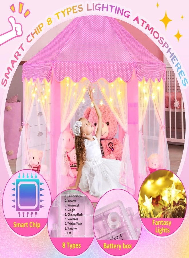 EVOIONOS Princess Tent for Girls, Kids Play Tent with LED Star Lights, Castle Playhouse for Children Indoor Outdoor Games, 55X53 inches, Pink - Image 4