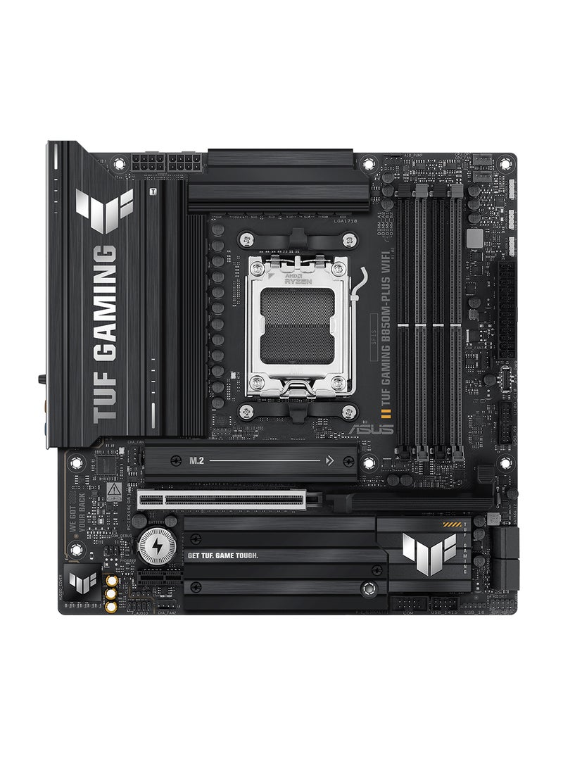 ASUS TUF Gaming B850M-Plus Wi-Fi AM5 Micro-ATX Motherboard, AMD B850 Chipset, 4x DIMM DDR5 Slots, Up to 192GB Max Memory, 1 x PCIe 5.0 x16 SafeSlot, 3 x M.2 Slots, Wi-Fi & BT | 90MB1IY0-M0EAY0 Black - Image 1