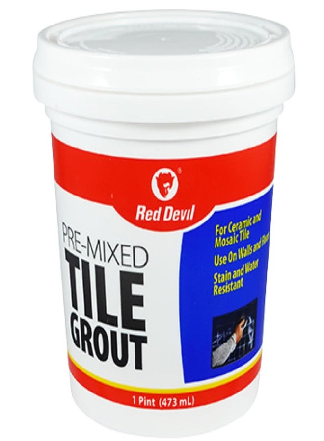 Red Devil 0428 Pre-Mixed Tile Grout - Professional Quality, Excellent Adhesion, Ideal for Wall & Floor Use - 1 Pint, White, Made in USA - Image 1