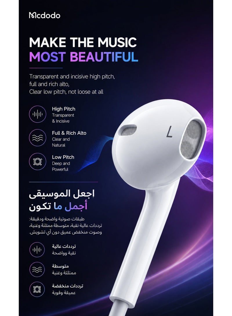 مكدودو سماعات سلكية Mcdodo بمنفذ 3.5 مم من سلسلة Element مع ميكروفون – صوت ستيريو للهواتف واللابتوب والتابلت – أبيض (HP-6081) - Image 4