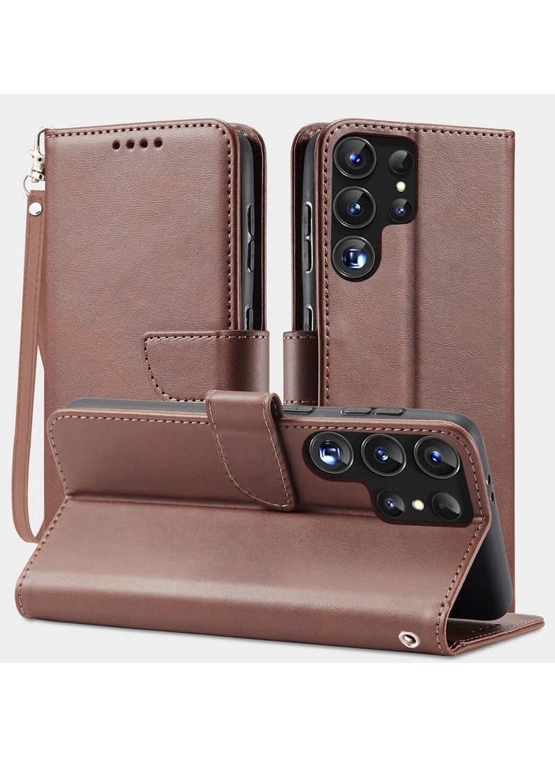 ICARLUS For Samsung Galaxy S24 Ultra Case PU Leather Calf Texture Phone Cover - Brown - Image 1