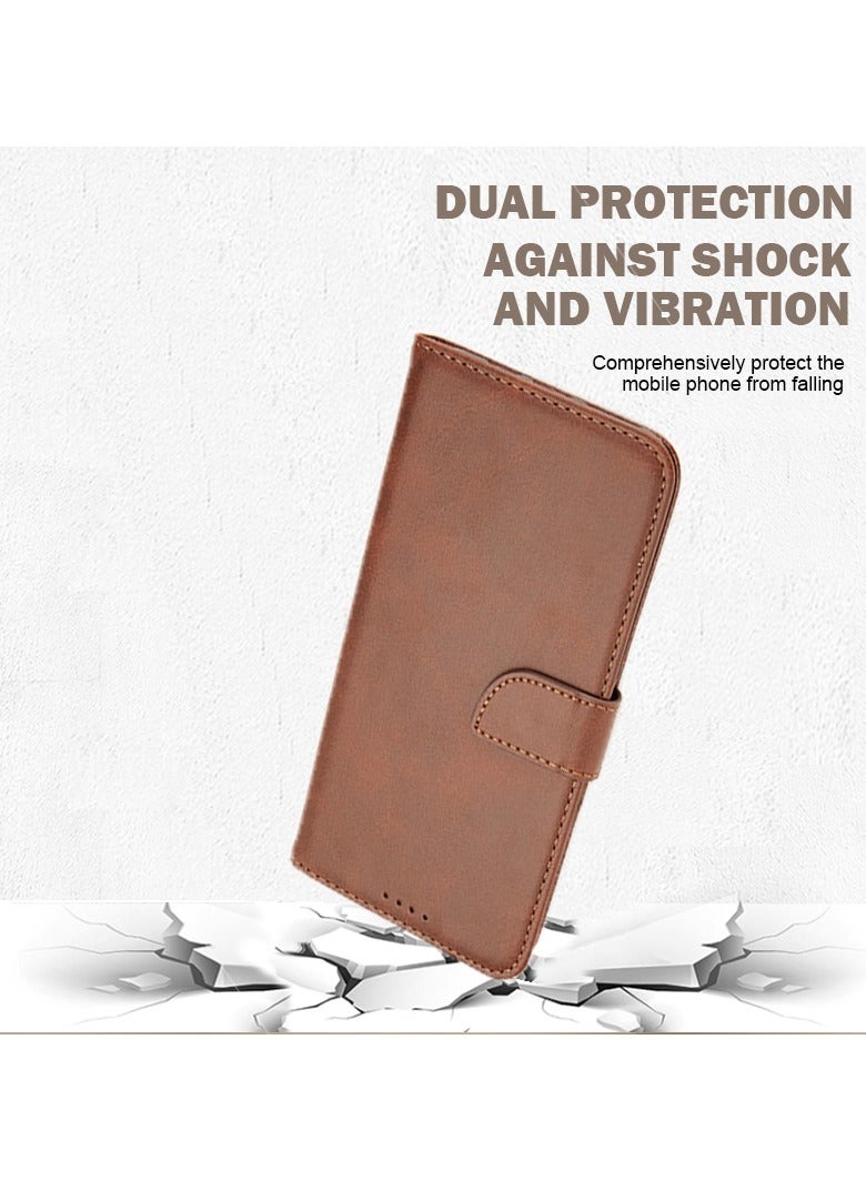 ICARLUS For Samsung Galaxy S24 Ultra Case PU Leather Calf Texture Phone Cover - Brown - Image 3
