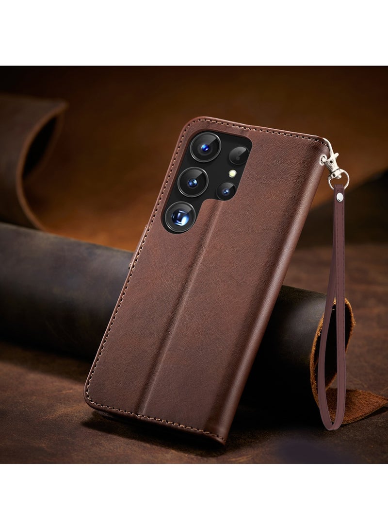 ICARLUS For Samsung Galaxy S24 Ultra Case PU Leather Calf Texture Phone Cover - Brown - Image 2