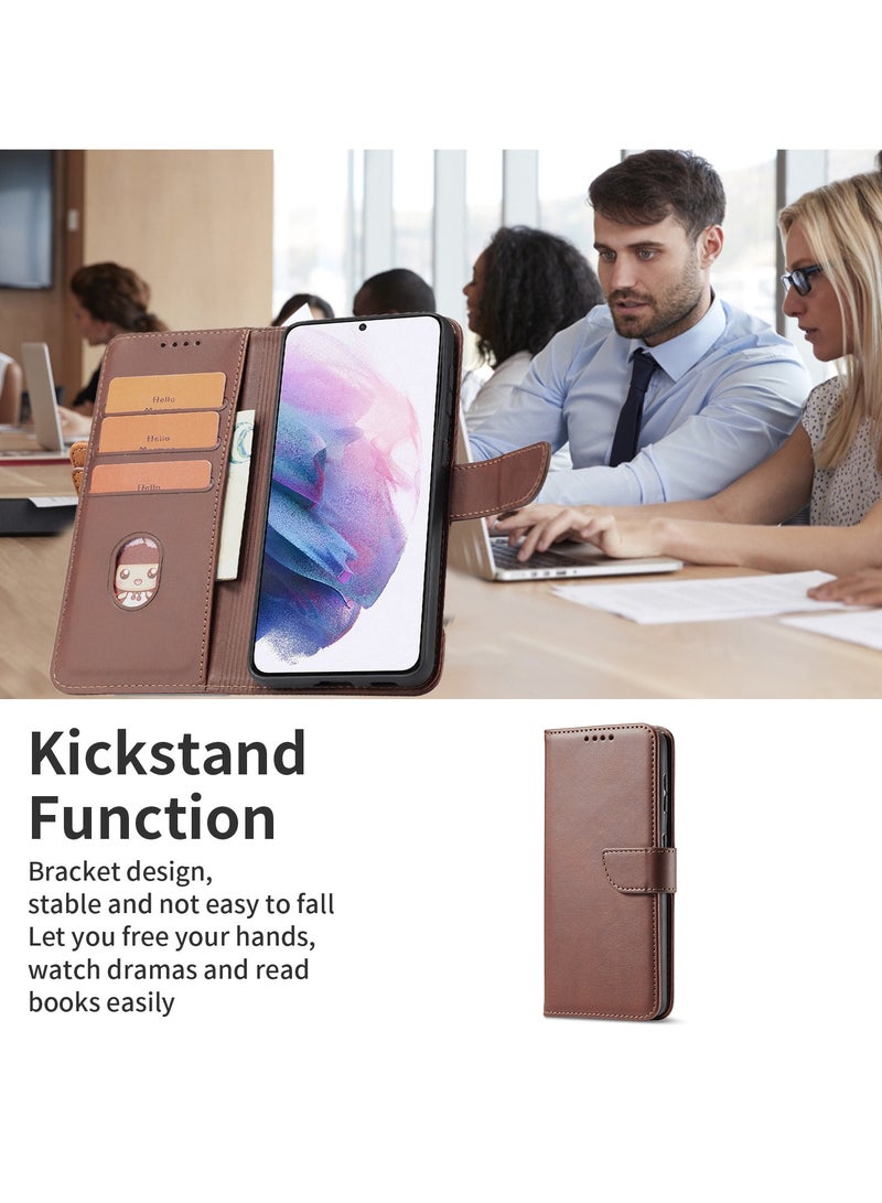 ICARLUS For Samsung Galaxy S24 Ultra Case PU Leather Calf Texture Phone Cover - Brown - Image 4