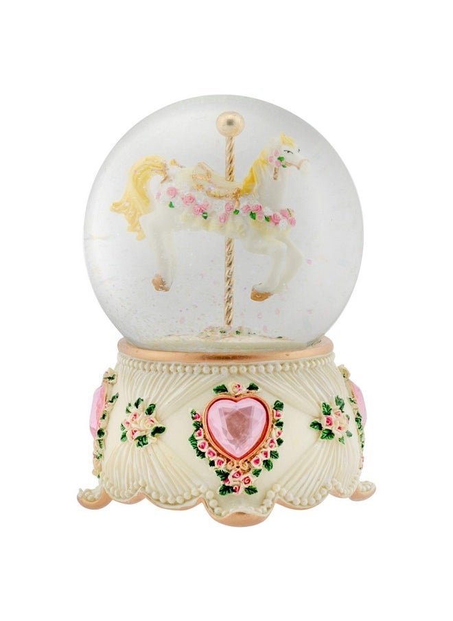 Elanze Designs Elanze Designs Rose Garland Horse and Carousel 100MM Sturdy Wind Up Musical Glitter Water Snow Globe Tabletop Dresser Nightstand Figurine Decoration Plays Tune Carousel Waltz  - Image 1