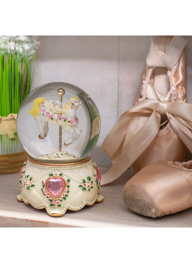 Elanze Designs Elanze Designs Rose Garland Horse and Carousel 100MM Sturdy Wind Up Musical Glitter Water Snow Globe Tabletop Dresser Nightstand Figurine Decoration Plays Tune Carousel Waltz  - Image 2