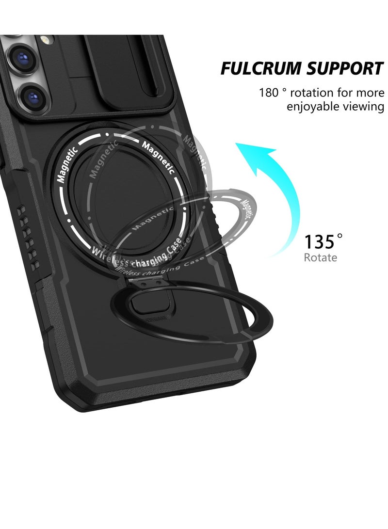 SYOSI Case for Magnetic Multifunctional Phone for Samsung Galaxy S23 FE with 180° Rotate Ring Holder Shockproof Cover with Invisible Bracket and Lens Protection Support Wireless Charging Black - Image 2