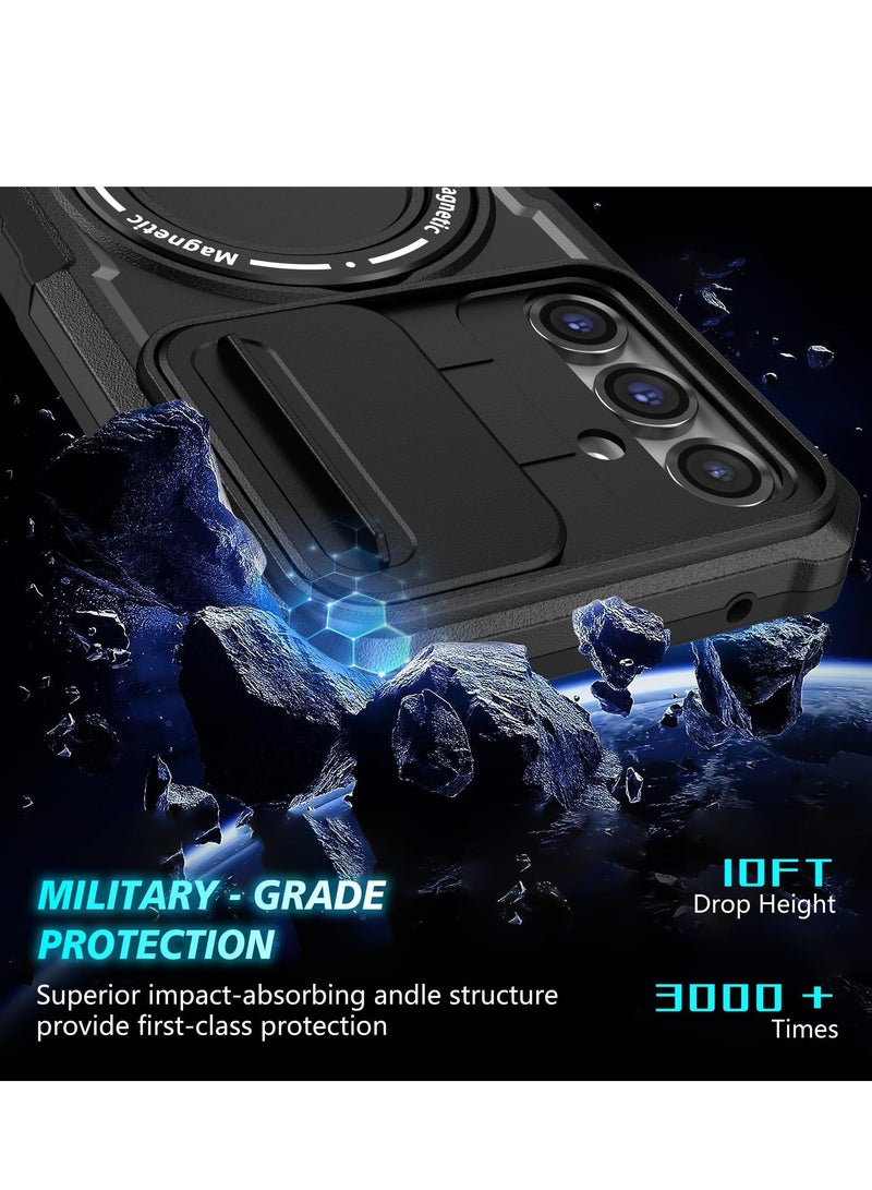 SYOSI Case for Magnetic Multifunctional Phone for Samsung Galaxy S23 FE with 180° Rotate Ring Holder Shockproof Cover with Invisible Bracket and Lens Protection Support Wireless Charging Black - Image 3