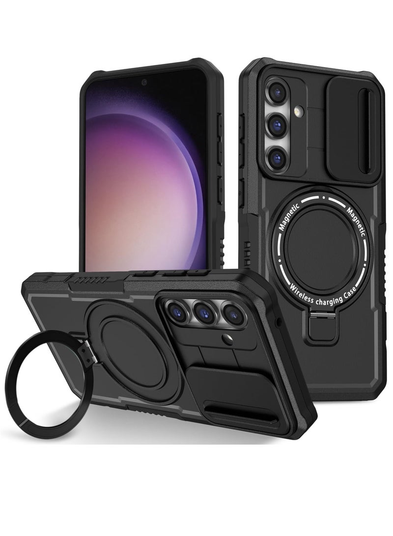 SYOSI Case for Magnetic Multifunctional Phone for Samsung Galaxy S23 FE with 180° Rotate Ring Holder Shockproof Cover with Invisible Bracket and Lens Protection Support Wireless Charging Black - Image 1