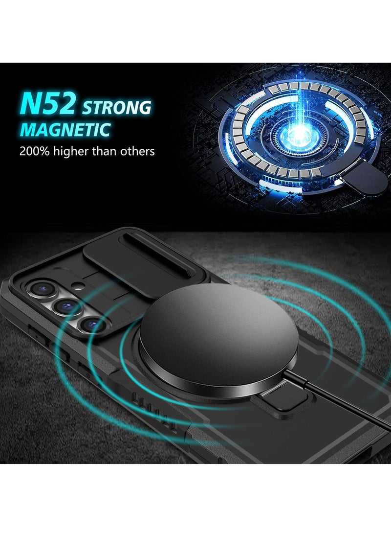 SYOSI Case for Magnetic Multifunctional Phone for Samsung Galaxy S23 FE with 180° Rotate Ring Holder Shockproof Cover with Invisible Bracket and Lens Protection Support Wireless Charging Black - Image 5