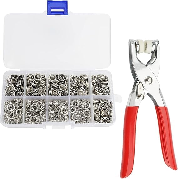 SANWALSA (100 Pcs, Silver) Snap Button Set with Hand Snap Fastener Plier Tool | Used to Connect Two Pieces of Material Together - Image 1