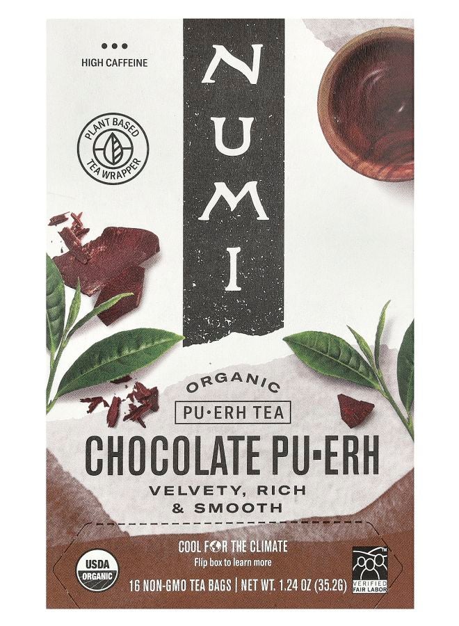 Numi Organic Pu-Erh Tea Chocolate Pu-Erh 16 Non-GMO Tea Bags 1.24 oz (35.2 g)