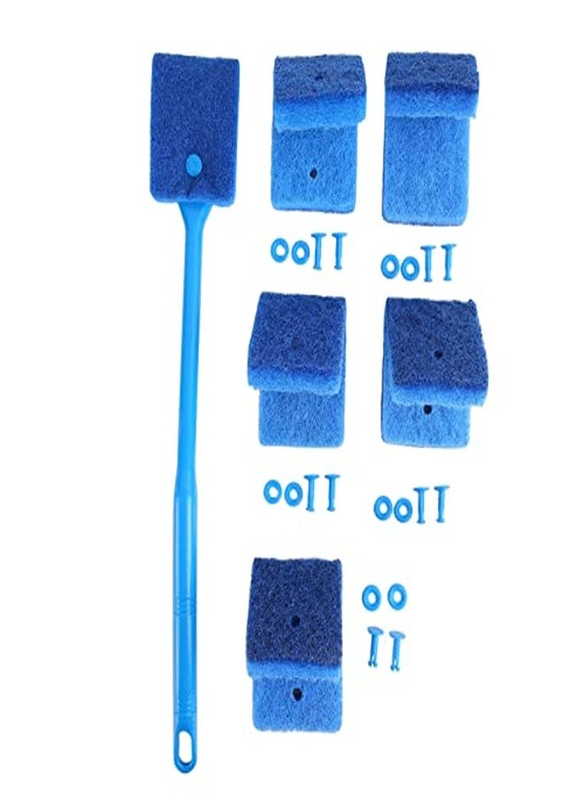 Tnfeeon Aquarium Scraper Double Sided Sponge Brush Cleaner Long Handle Fish Scrubber Sponge Scrubber Cleaner for Glass Aquariums and Home Kitchen 15.7 inches(Blue) - Image 1