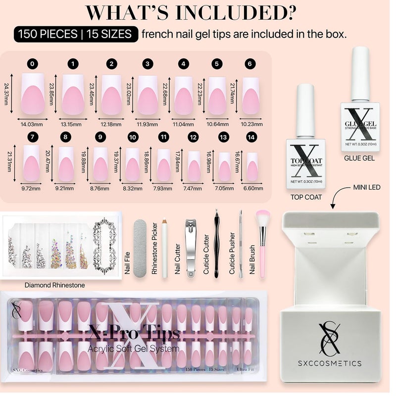 SXC Cosmetics French Tip Press On Nails Pink Series, Medium Square X-Pro Tips Starter Kit - Image 3