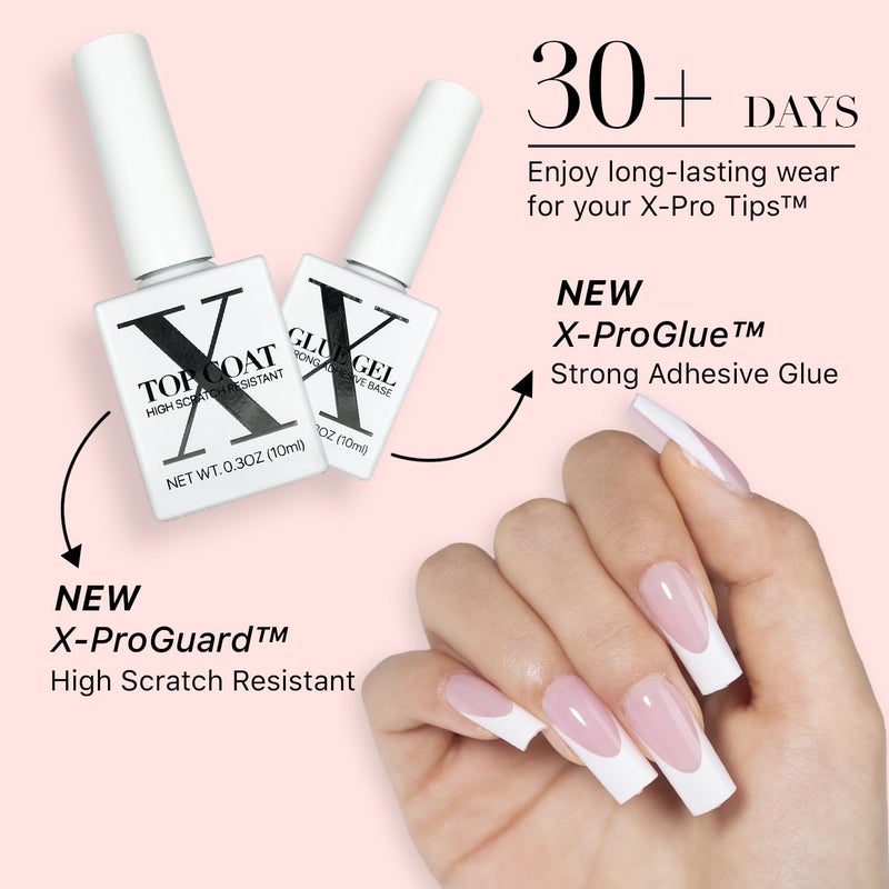 SXC Cosmetics French Tip Press On Nails Pink Series, Medium Square X-Pro Tips Starter Kit - Image 4
