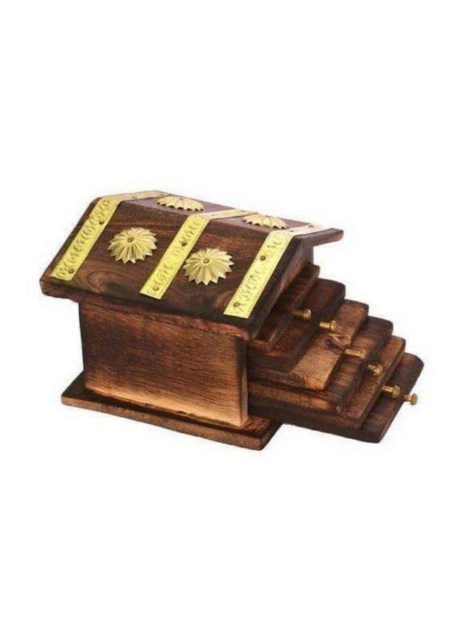 Diana Creations Diana Creations Rajasthani Wooden Antique Beautiful Miniature Hut Design Tea Coffee Coaster Set - Image 5