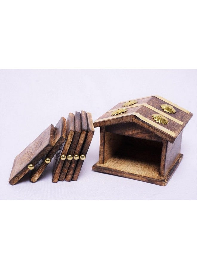Diana Creations Diana Creations Rajasthani Wooden Antique Beautiful Miniature Hut Design Tea Coffee Coaster Set - Image 2