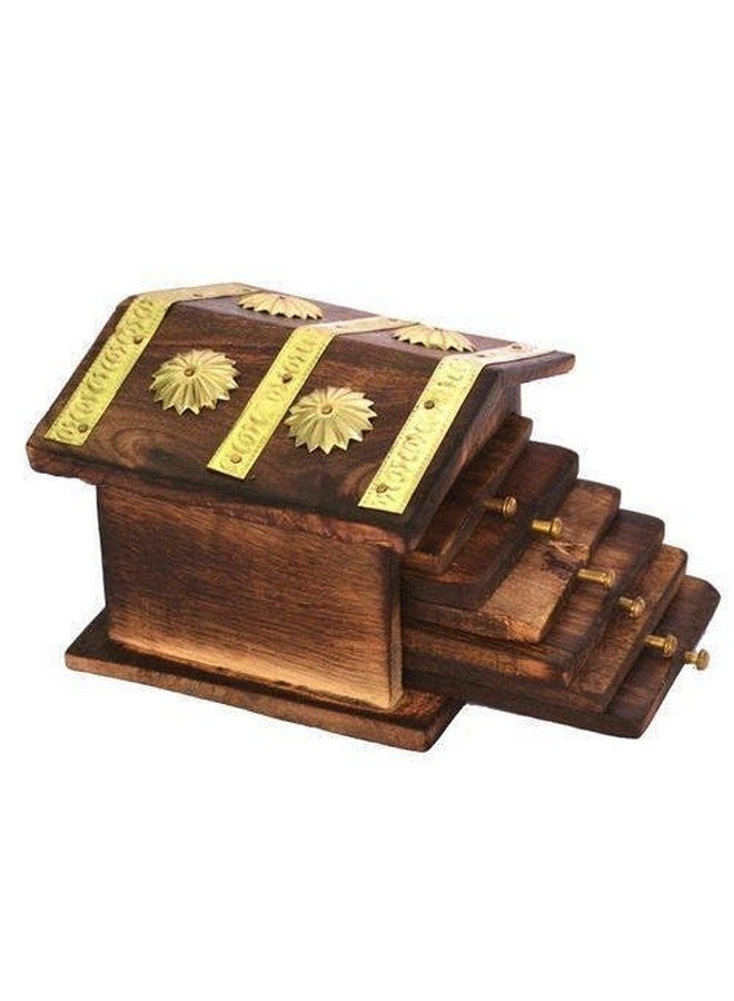 Diana Creations Diana Creations Rajasthani Wooden Antique Beautiful Miniature Hut Design Tea Coffee Coaster Set - Image 1