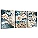 SERIMINO SERIMINO 3 Piece Lotus Flower Canvas Wall Art for Living Room White and Indigo Blue Floral Picture Wall Decor for  - Image 2