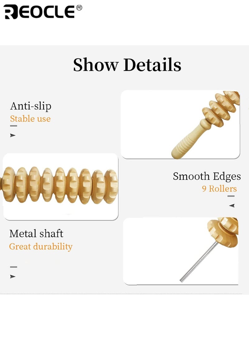 REOCLE Wooden Body Massage Roller Handheld Roller 12 Rollers to Relax Muscle Tension Anti Slip Handle and Groove Gear Massage Tool for Arms Legs Thighs Buttocks and Back - Image 4