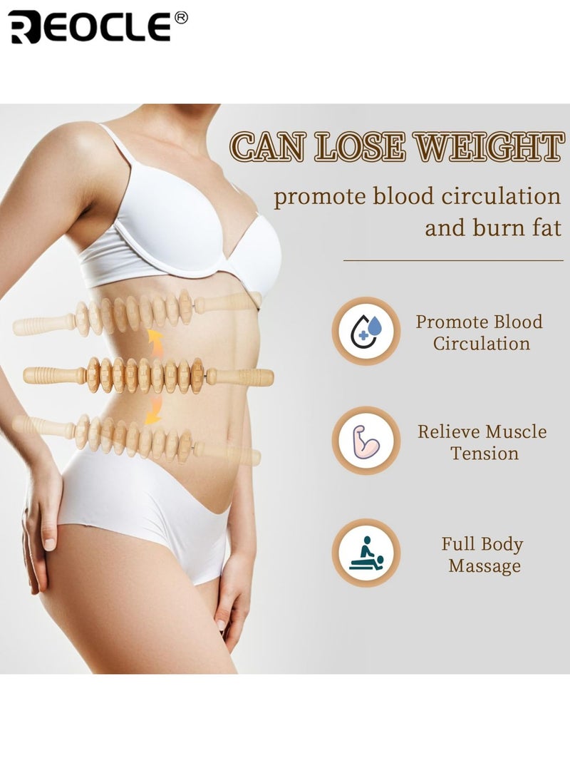 REOCLE Wooden Body Massage Roller Handheld Roller 12 Rollers to Relax Muscle Tension Anti Slip Handle and Groove Gear Massage Tool for Arms Legs Thighs Buttocks and Back - Image 2