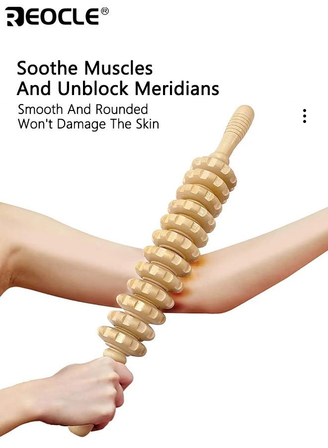 ريوكل أسطوانة تدليك جسم خشبية أسطوانة يدوية ١٢ أسطوانة لإرخاء توتر العضلات مقبض مقاوم للانزلاق وأداة تدليك مسننة للذراعين الساقين الفخذين المؤخرة والظهر - Image 2