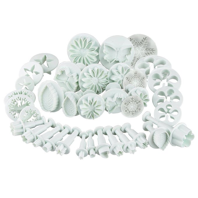 36PCS FONDANT CUTTERS COOKIE PLUNGER CUTTERS SNOWFLAKE FLOWER LEAF BUTTERFLY SHAPE ICING MODELLING TOOLS FOR CAKE SUGARCRAFT DECORATING