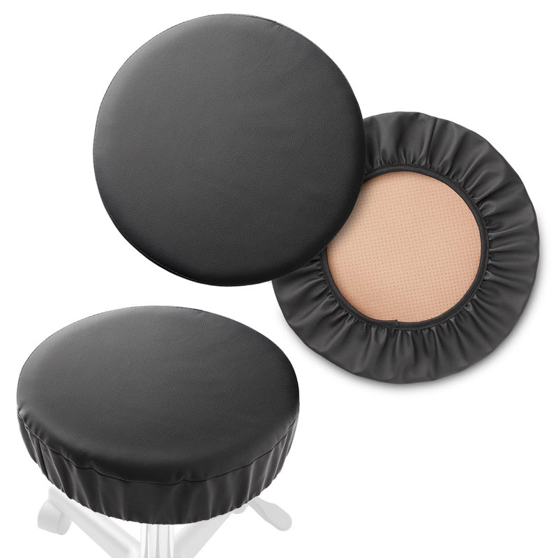 Saloniture Saloniture 2Pack Round Stool Seat Cover 1312 Inch Waterproof Slipcover for Swivel Chair or Barstool  Black 
