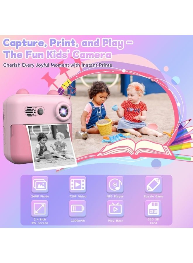 Generic Instant Print Camera for Kids Ages 10-12 High Resolution Digital Camera MP3 Player- Pink - Image 2