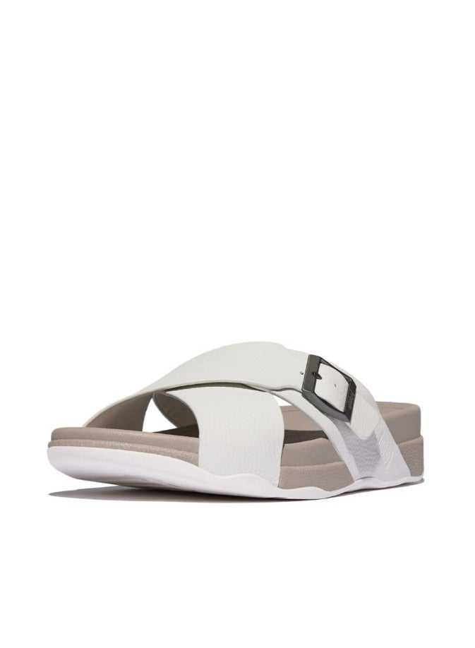 FitFlop 049-830 Fitflop Men Sandals Surfer Mens Buckle Tumbled-Leather Cross Slides - Urban White JI2-194 White  - Image 1