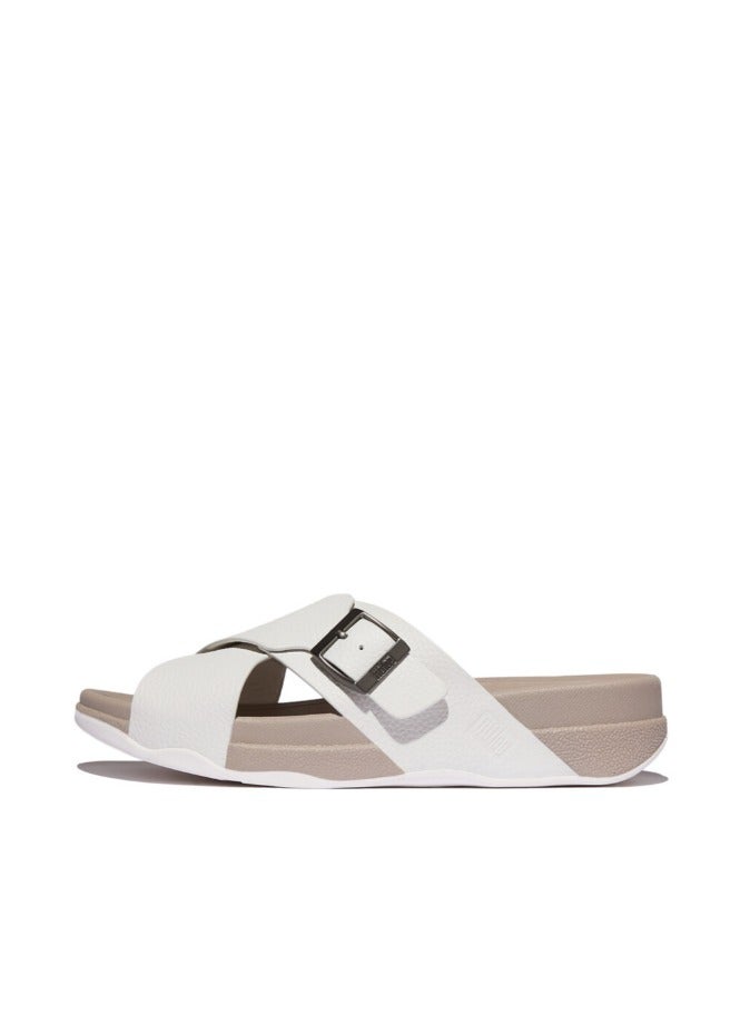 FitFlop 049-830 Fitflop Men Sandals Surfer Mens Buckle Tumbled-Leather Cross Slides - Urban White JI2-194 White  - Image 2