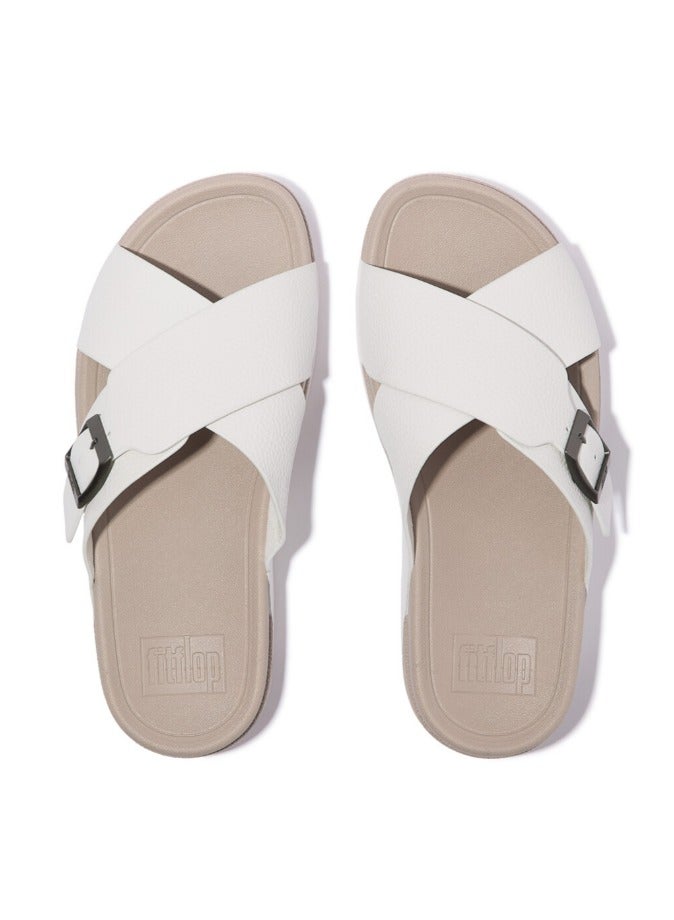 FitFlop 049-830 Fitflop Men Sandals Surfer Mens Buckle Tumbled-Leather Cross Slides - Urban White JI2-194 White  - Image 3