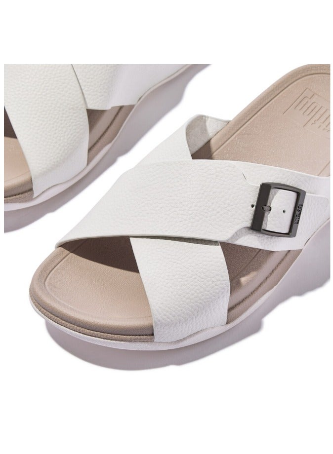 FitFlop 049-830 Fitflop Men Sandals Surfer Mens Buckle Tumbled-Leather Cross Slides - Urban White JI2-194 White  - Image 4