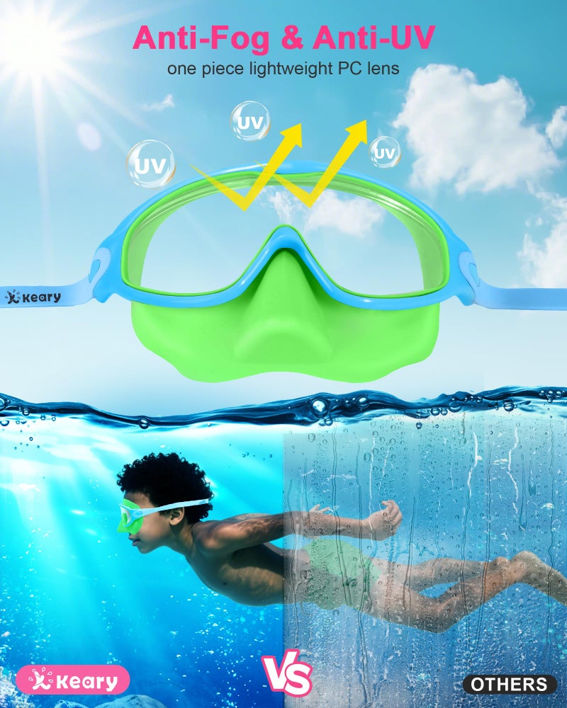 Keary Kids Swim Goggles with Nose Cover Swimming Goggles for Kids 6-14 8-12 Age 4-7 3-6 Toddler Boys Girl Youth Child Snorkel Mask Anti Fog Diving Masks Pool Water Glasses Round Frame Leakproof - Image 3