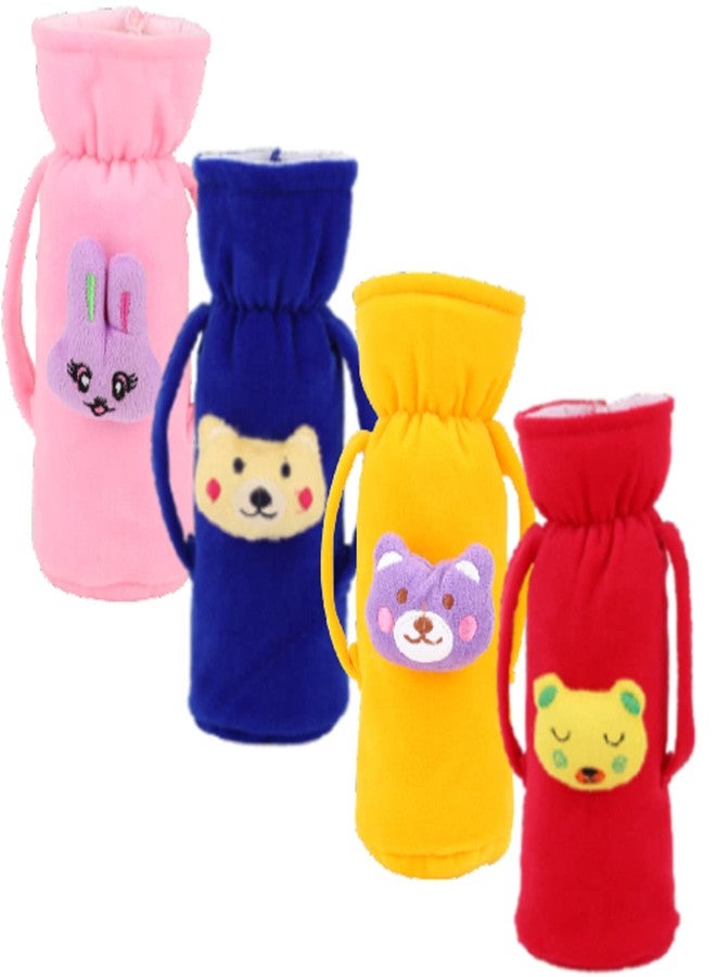 Da Anushi Soft Plush Stretchable Baby Feeding Handle Bottle Cover with Attractive Cartoon Design & Easy to Hold Strap for Newborn Babies, Suitable for 125-250 ML Bottle (Pack of 4) - Image 1
