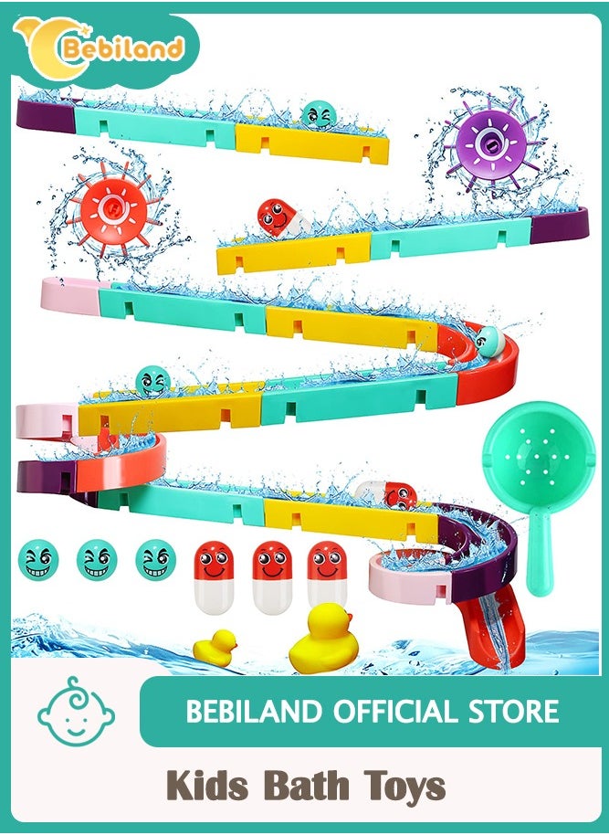 Bebiland 44 PCS Kids Bath Toys, Bath Track Game, Shower Water Toys, Watermill Slide Bath Toy Bath Time with Suction Cups Kids Bathtub Toys for 3 4 5 Year Old Toddler Boys Girls  - Image 1