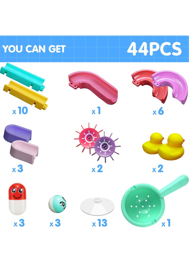 Bebiland 44 PCS Kids Bath Toys, Bath Track Game, Shower Water Toys, Watermill Slide Bath Toy Bath Time with Suction Cups Kids Bathtub Toys for 3 4 5 Year Old Toddler Boys Girls  - Image 2