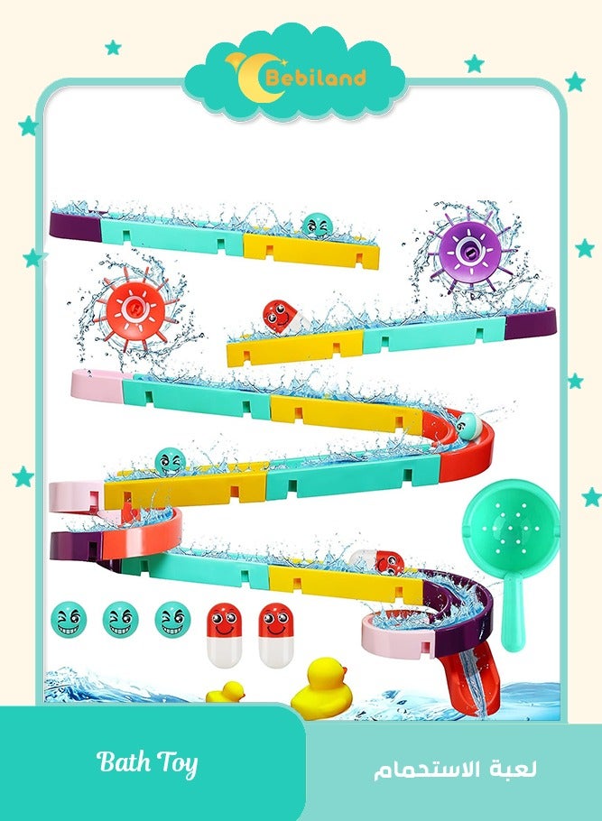 Bebiland 44 PCS Kids Bath Toys, Bath Track Game, Shower Water Toys, Watermill Slide Bath Toy Bath Time with Suction Cups Kids Bathtub Toys for 3 4 5 Year Old Toddler Boys Girls - Image 1