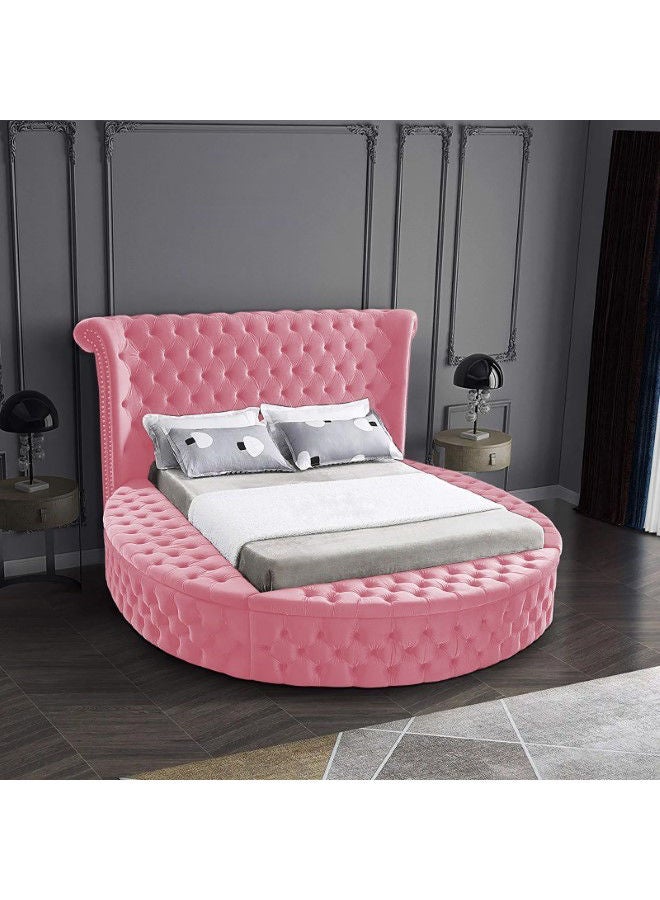 In-House Lotus | Wooden Bed Frame Upholstered in Velvet - Light Pink  - Image 1