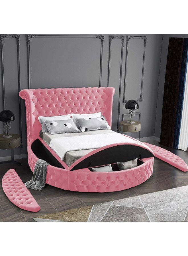 In-House Lotus | Wooden Bed Frame Upholstered in Velvet - Light Pink  - Image 3