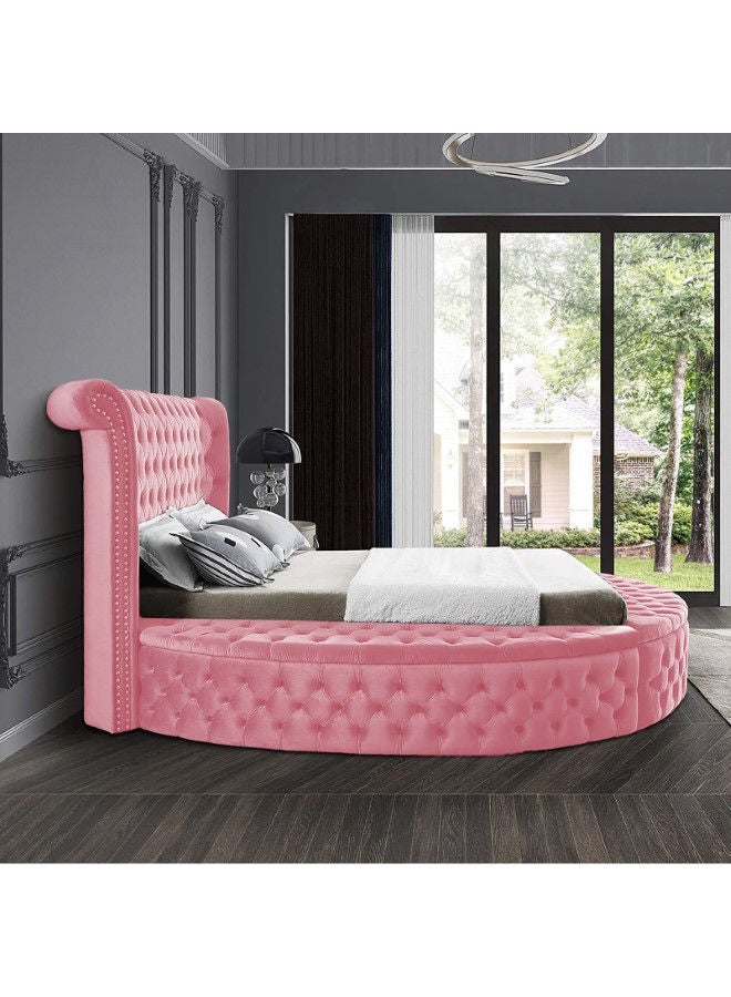 In-House Lotus | Wooden Bed Frame Upholstered in Velvet - Light Pink  - Image 4