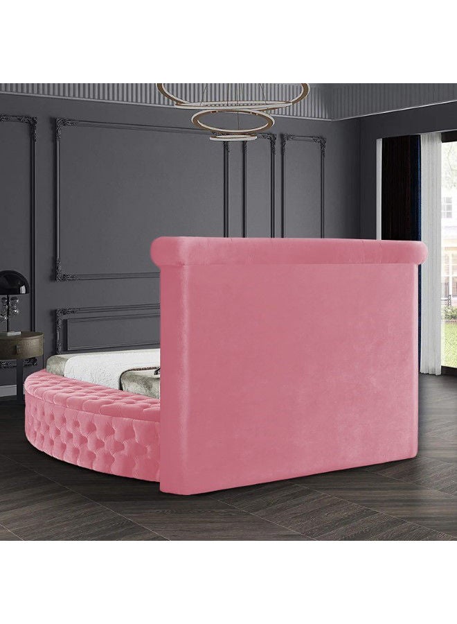 In-House Lotus | Wooden Bed Frame Upholstered in Velvet - Light Pink  - Image 5